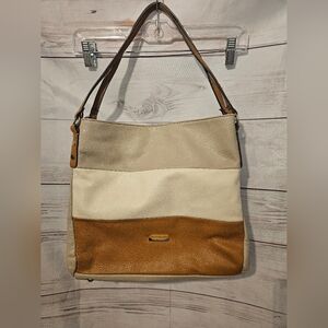 Anne Klein Colorblock Pebbled Faux Leather Shoulder Bag | Tan Cream Beige Tote